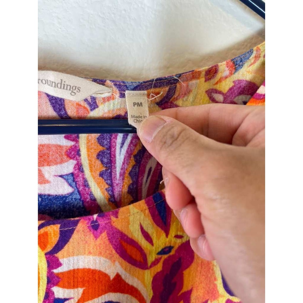 Soft Surroundings PM Orange Purple Paisley Cotton 3/4 Sleeve Lettuce Hem Top - Picture 4 of 10